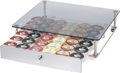 Nifty Rolling Coffee Pod Drawer - Glass Top & Chrome Finish, Compatible with K-C