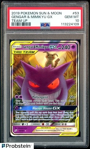 2019 POKEMON SUN & MOON TEAM UP #53 GENGAR & MIMIKYU GX TEAM UP PSA 10 GEM MINT