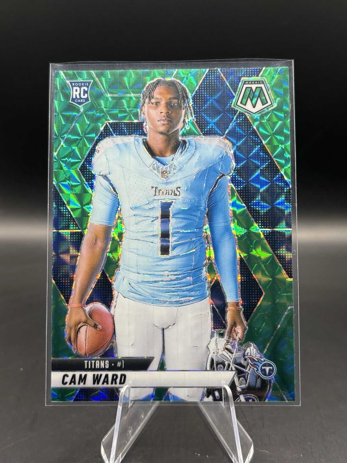 2025 Panini Mosaic #272 Cam Ward Rookie Variation Green Mosaic Prizm Titans RC