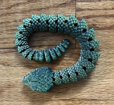 Used Handmade 3D Printed Rattlesnake Small Green Shiny Metallic Fidget Toy