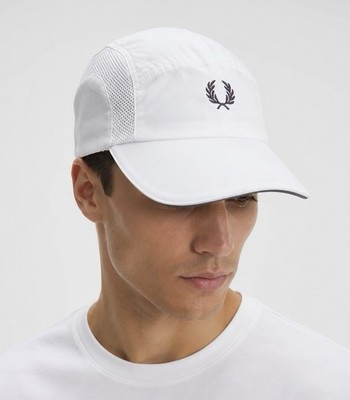 Rare Fred Perry White 5 Panel Mesh Cap Lightweight Sport Hat One Size