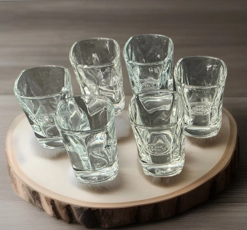 6 JACK DANIELS Heavy Square Clear Shot Glasses Old No.7 Brand 2 oz Embossed Logo