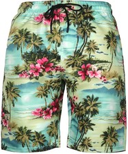 Mens Funny Print Hawaiian Shorts Summer Surf Beach Swim