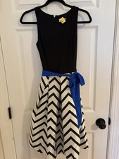 Eliza J Formal Black Cocktail Dress Chevron Stripe Size 4 EUC Holidays