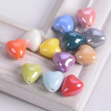 20pcs Shiny Glazed Heart 10mm 12mm Ceramic Porcelain Loose Beads For DIY Jewelry
