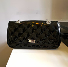 L.K.Bennett Black Patent Quilted Shoulder Bag Silver Chain Strap