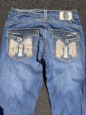 Laguna Beach Men's Bootcut Jeans Y2K Embroidered Rhinestones Thick Stitching 34
