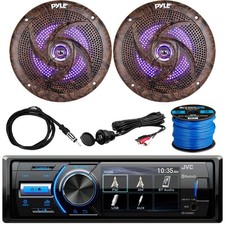 JVC KDX560BT Receiver, 2 x 6.5" 240W Speakers, Antenna, AUX Mount, Speaker Wire