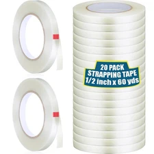 20 Rolls 1/2 Inch x 60 Yards Filament Strapping Tape Transparent Reinforced F...