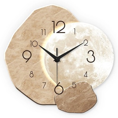 Modern Moon Wall Clock Silent Wood Quartz Minimalist Lunar Home Office Decor Art