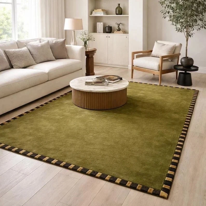 Olive Green 9x12 Hand Tufted Wool Area Rug Handmade Modern Geometric Border Rug
Opens in a new windo