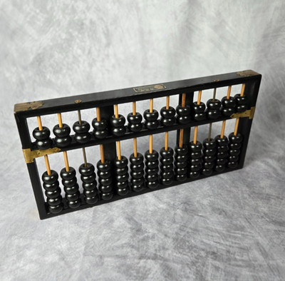 Vintage Chinese Lotus Flower Brand Abacus 13 Rods 91 Beads Wood Brass Suanpan