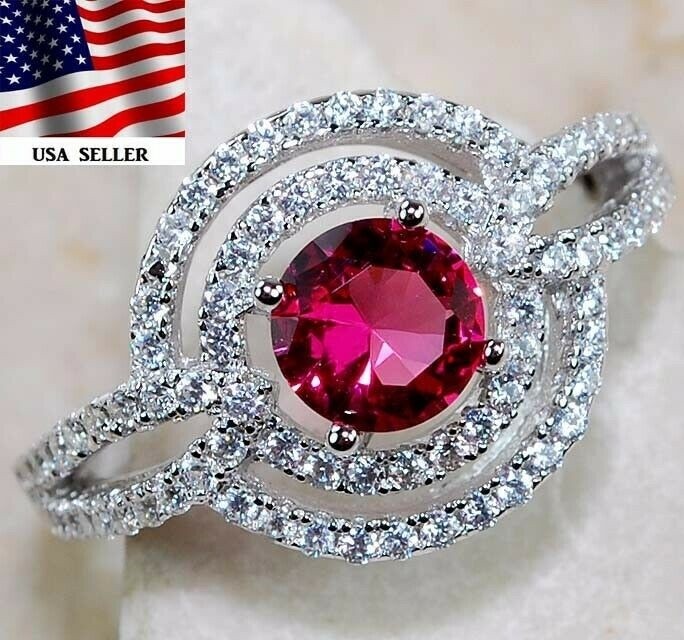 3CT Heat Treated Rubellite Tourmaline 925 Solid Sterling Silver Ring Sz 7 &5-3