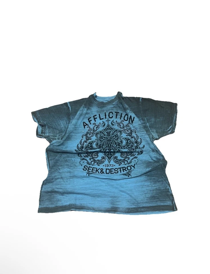 Camiseta masculina Affliction cruz azul tamanho 2XL grunge Y2K nova sem etiquetas - Imagem 2 de 4