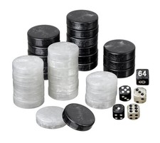 Set of Backgammon Pieces / Checkers, 34mm, Black / White, Plastic (UK)
