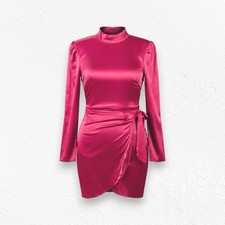 Lulus Red Satin Faux Wrap Open Back Late Night Stunner Mini Dress Size Medium