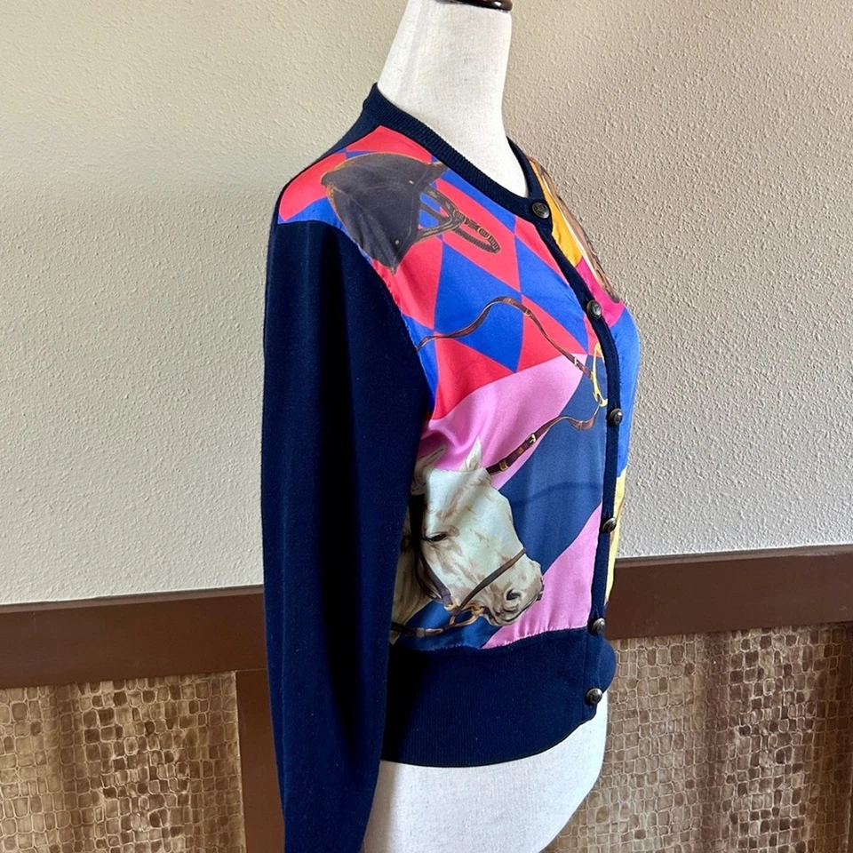 Polo Ralph Lauren Equestrian Themed Buttoned Wool & Silk Cardigan in Navy Small - Image 4 of 4