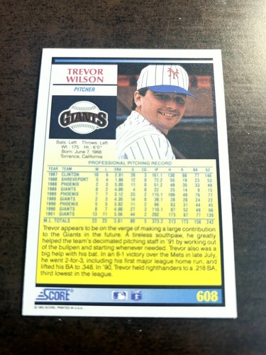 ⚾️1992 Score #608 Trevor Wilson C138 - Picture 12 of 12