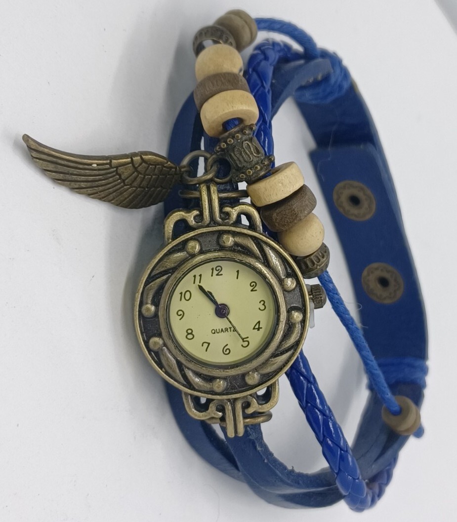 Women Fashion Watch Blue Multi Wrap Braided Leather Band  display picture 2