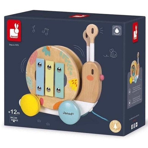 Janod Pure Pull-Along Snail Wooden Educational Musical Activity Toy 12M+ NEW - Picture 9 of 9