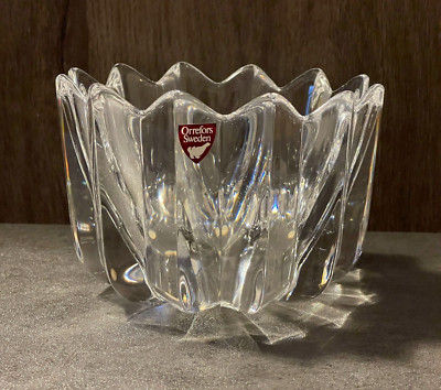 Orrefors Vintage Fleur Crystal Bowl Jan Johansson Signed With Sticker Sweden