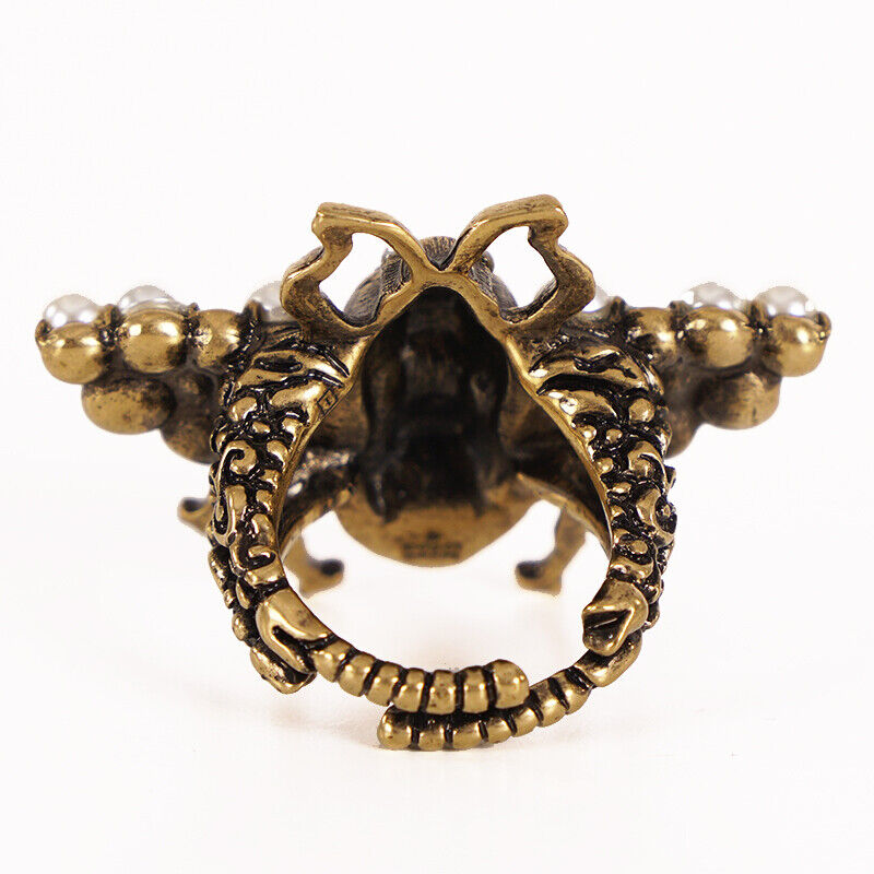 sz M (7/8) NEW $580 GUCCI Aged Gold Tone BEE Motif GLASS sz M (7/8) NEW $580 GUCCI Aged Gold Tone BEE Motif GLASS