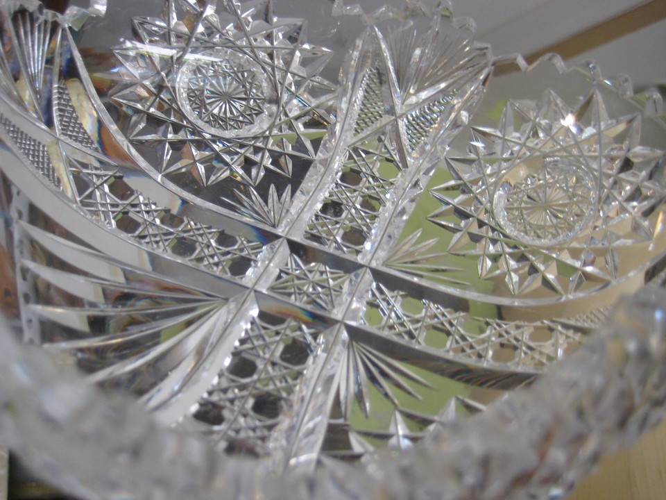 Vintage American Brilliant Cut Crystal Glass Handled Bowl, 3" H X 5 3/4