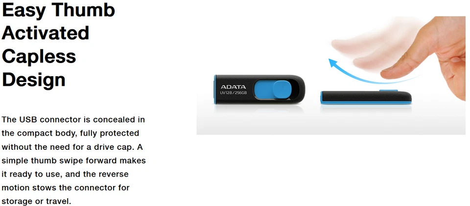 ADATA 16/32/64/128/256GB USB 3.0 Memory Pen UV128 Retractable lot Black Blue - Image 4 of 4