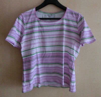 39K# Damen T-Shirt, Größe 40 rosa-weiß-grün gestreift, basic