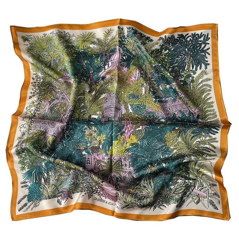 100% Mulberry Silk 26-Inch Square Scarf for Women - Purple Green Forest Wrap