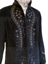 Black Velvet Coat Size Xs Embroidered Stud Boho Victoriana Rare Indigo Moon