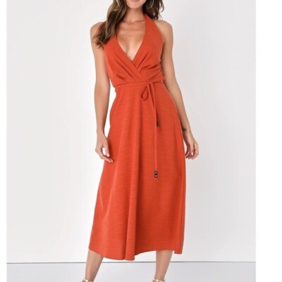 sachin and babi light blue dress Ladies Sexy V-Neck Halter Backless Luxury Fitted Dress with Side Shirring  and Slit - Apparel and Dresses price