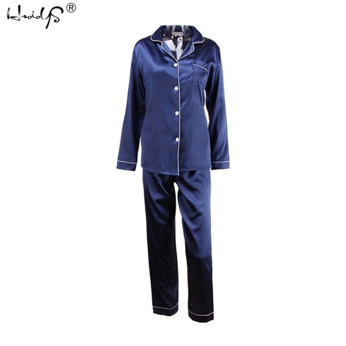 Women's Satin Pajama Set Classic Button Down Loungewear Long Sleeve Sleepwear Pj - Picture 17 of 108