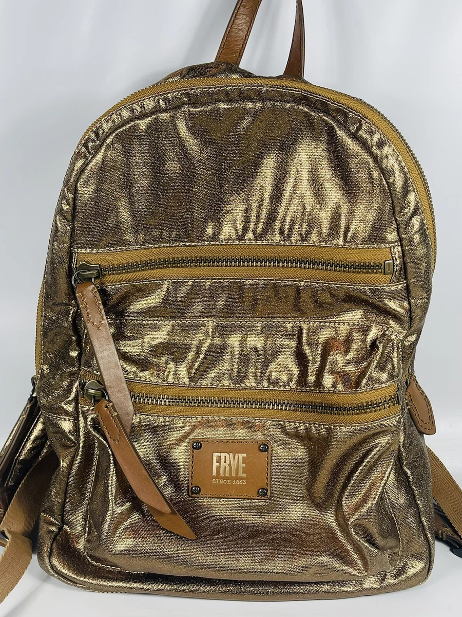 FRYE Ivy Metallic Nylon Bronze Full Size Leather Trim Travel Carry On  Backpack | eBay
