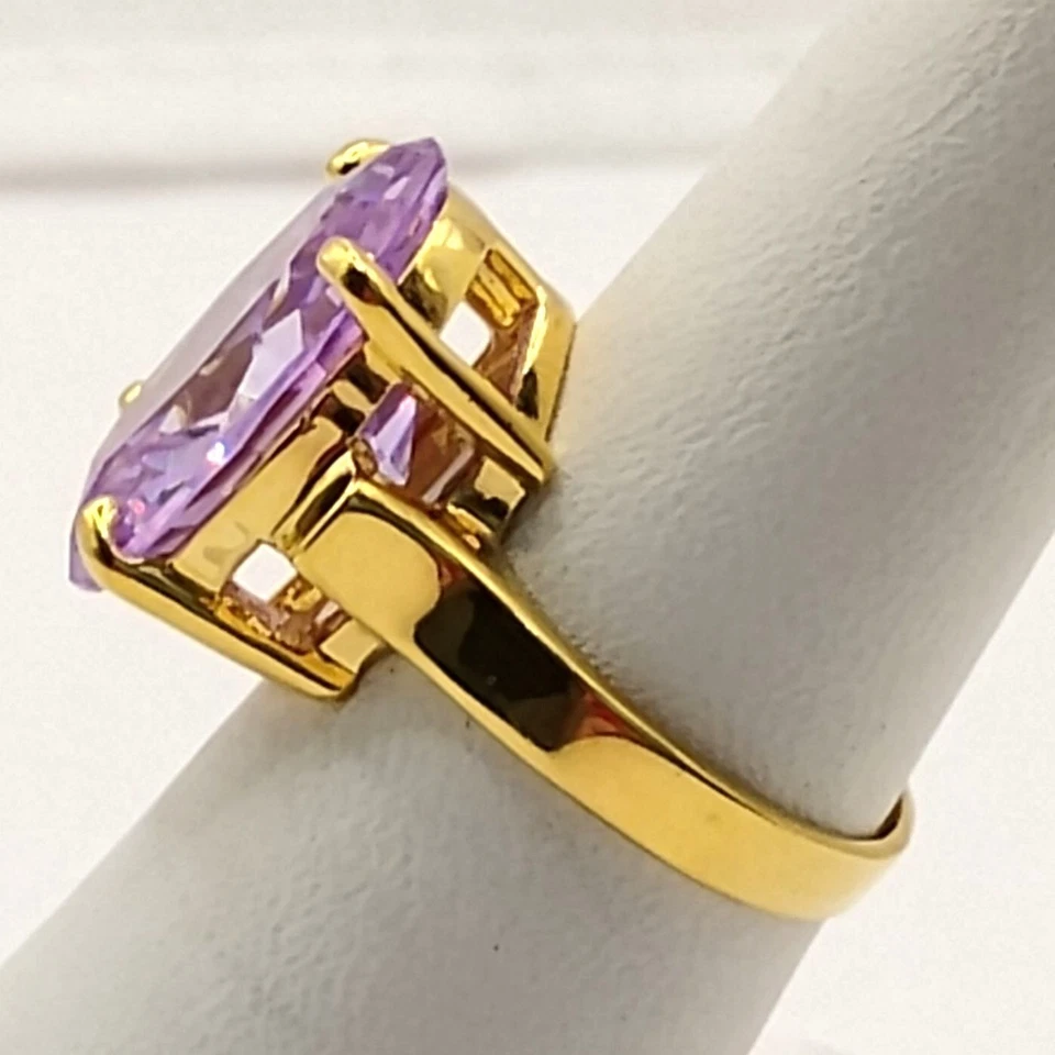 Women's Gold Plated Amethyst Ring Size 8.5 Cocktail Statement Oval Cut Faceted - Image 3 of 4