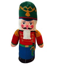Vtg Plush Christmas Nutcracker Cloth Decoration Door Stop Holiday Toy Soldier