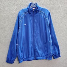 VINTAGE Nike Men Track Jacket Large Blue Swoosh Logo Full Zip Pockets Mesh