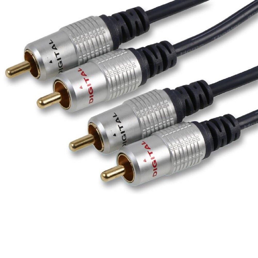 PURE OFC Twin Phono Cable Lead Stereo Audio 2 x RCA to 2 x RCA Male 24K GOLD