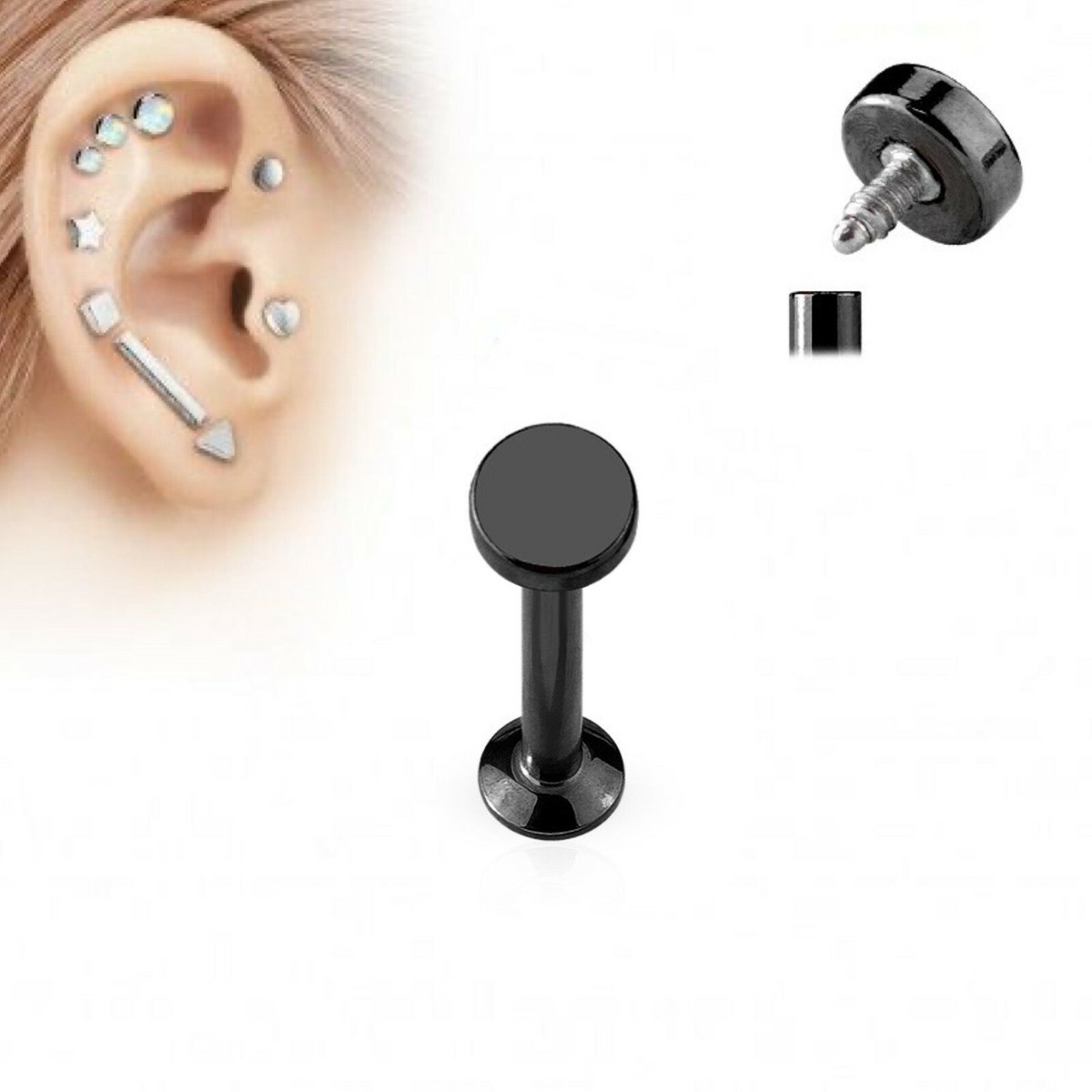 Orecchini Cartilagine Borchie Piercing Gemma Disco Piatto Schiena - Foto 11