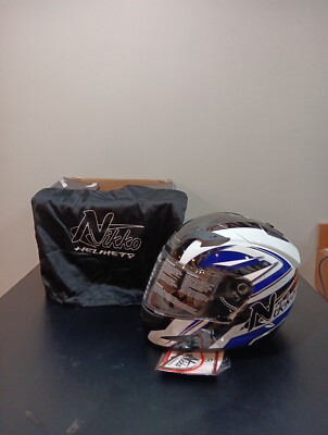 Nikko N-916 White/Blue Full Face Mask Motorcycle Helmet Adult Size