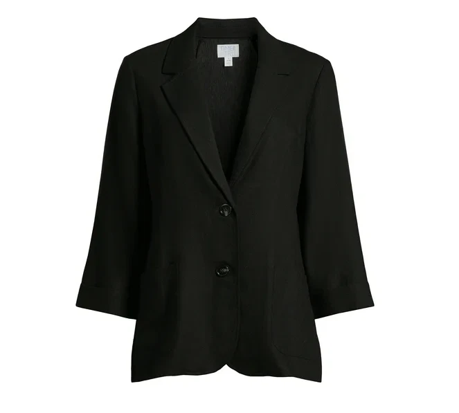 Time and Tru Womens Linen-Blend Button Front Blazer Patch Pockets Size XXL NWT