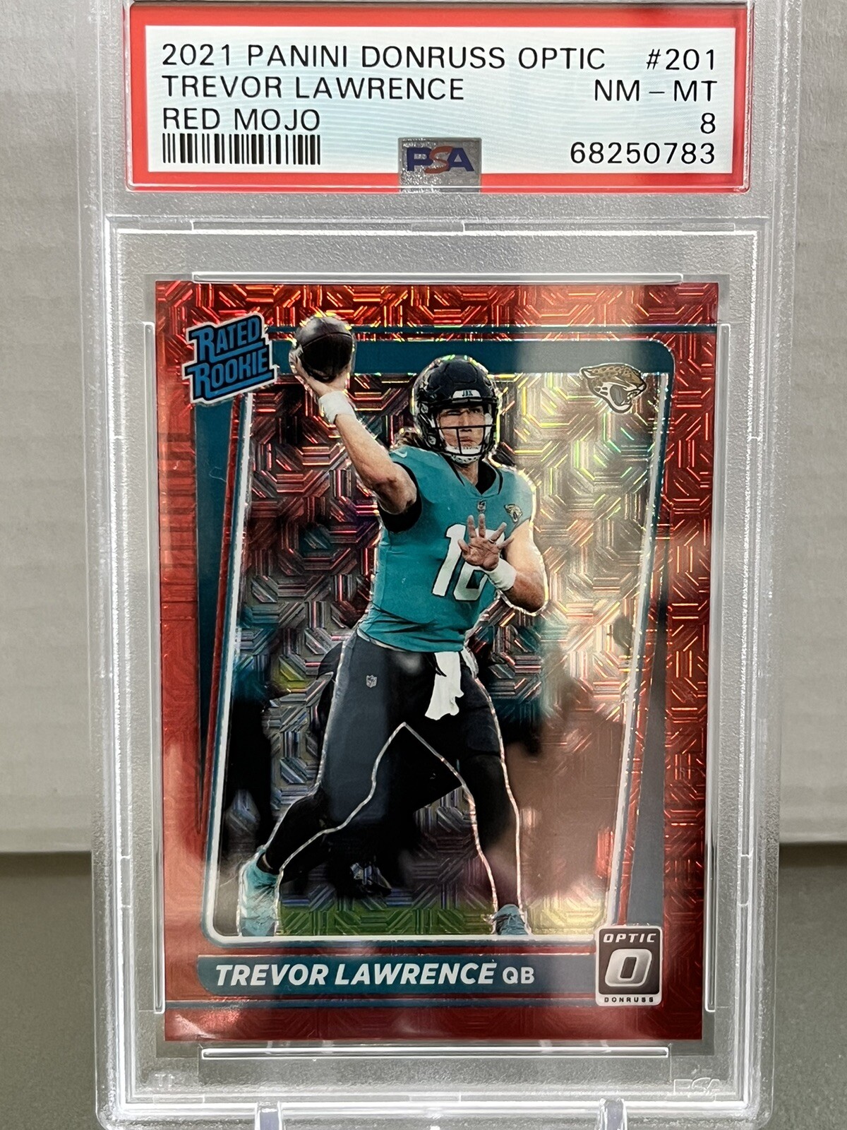 2021 Donruss Optic Red Mojo #201 Trevor Lawrence Rated Rookie PSA 8