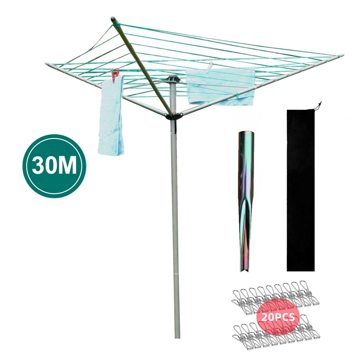 ARM ROTARY AIRER OUTDOOR CLOTHES WASHING LINE DRYER GROUND SPIKE - Main Image