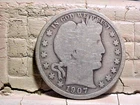 1907-S Barber Half Dollar Problem Free Full Good Grade