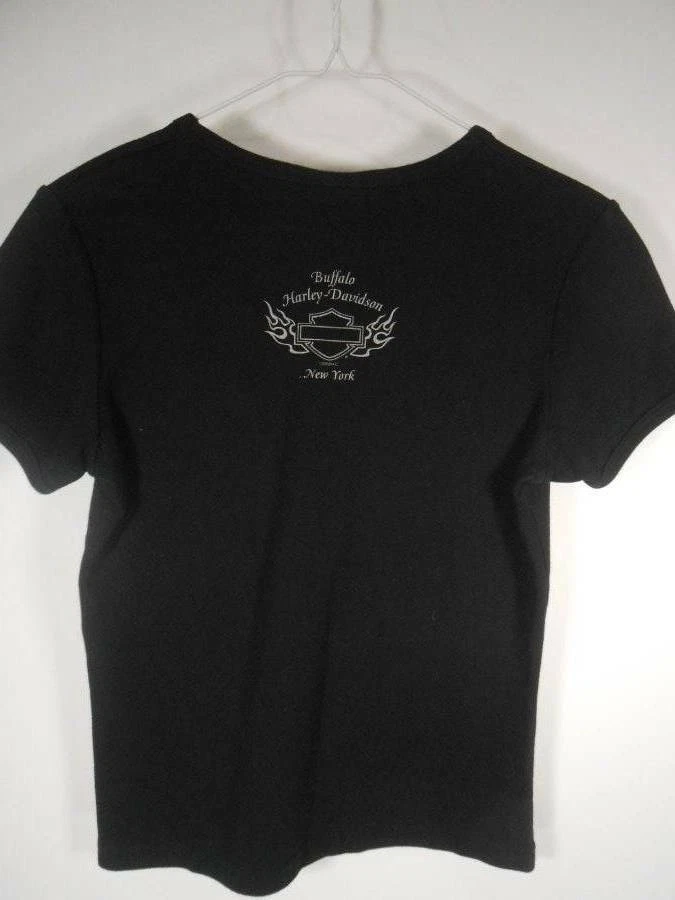 Top tejido remache negro plateado Harley-Davidson Buffalo New York grande para niña genial Foto 4 de 4