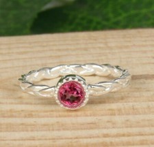 Pink Topaz Twisted Ring 925 Sterling Silver Engagement Band Gemstone Ring