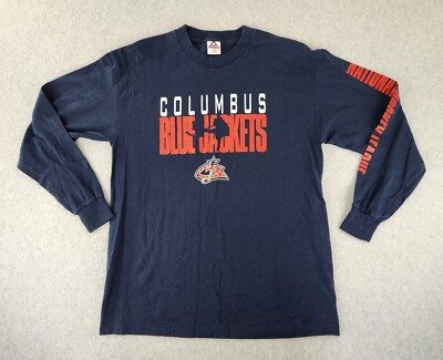 #ad Vintage Columbus Blue Jackets Shirt Large Navy Blue NHL Hockey Long Sleeve $18.99
