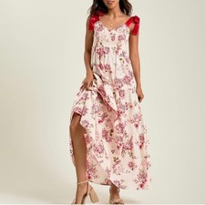 Altar'd State Red Floral Smocked Boho Maxi Dress  Sundress Feminine Cottage S