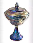 Vintage Harvest Grape Blue Indiana Carnival Glass 10" Compote Bowl with Lid