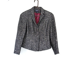 Ann Taylor Blazer 8 Petite Gray Black Boucle Wool Blend Tweed Jacket Office Twee